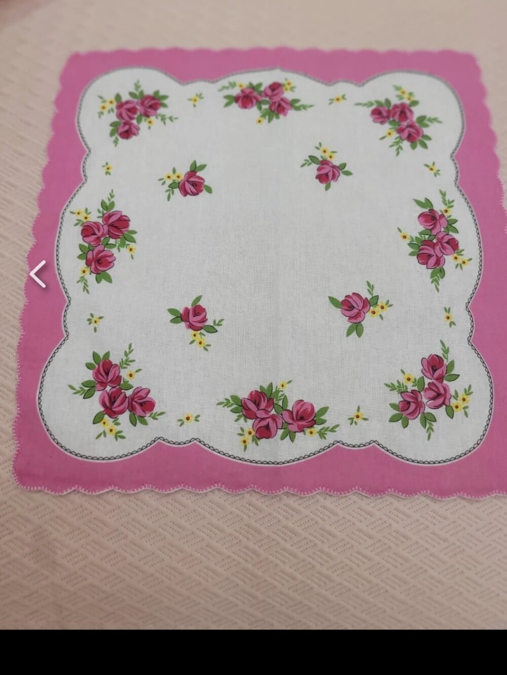 🆕 Floral Pink Cotton Handkerchief- Pink Rose Design